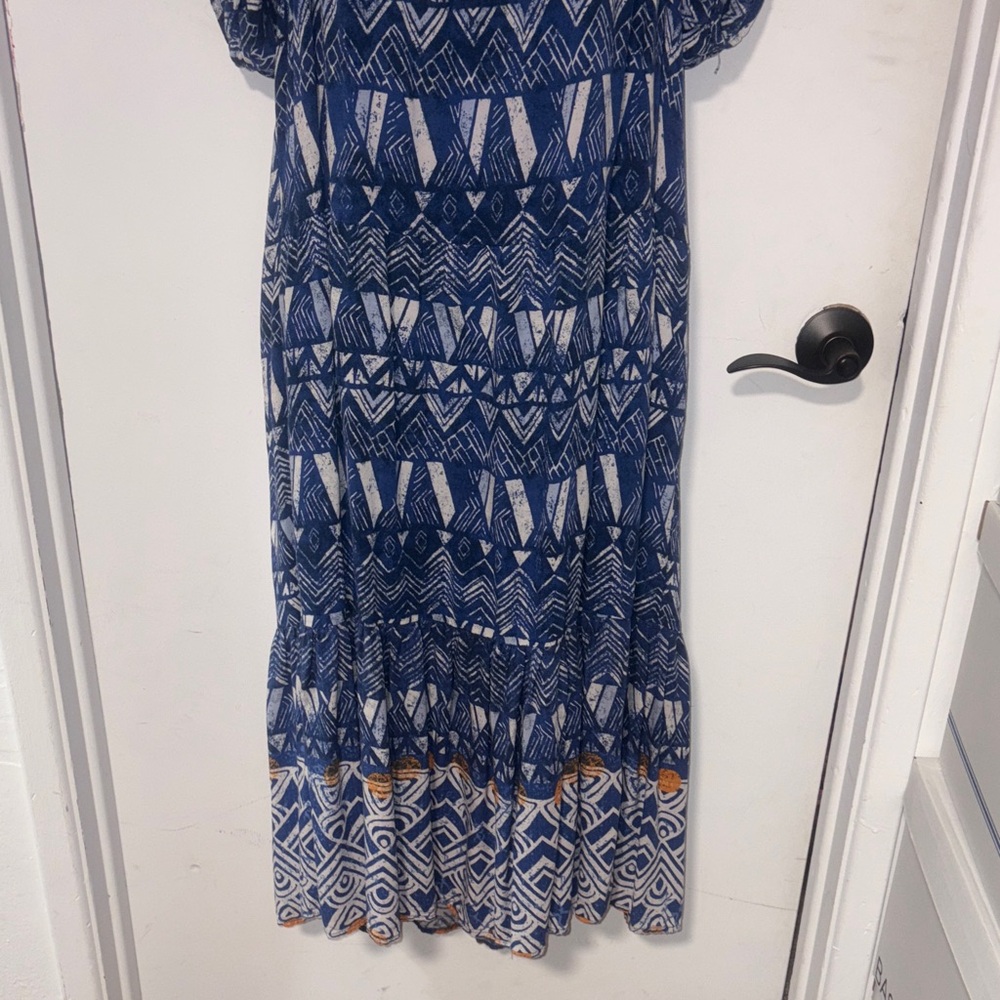 Knox Rose Blue and White Geometric artistic Maxi Dress size 2x - Picture 4 of 9